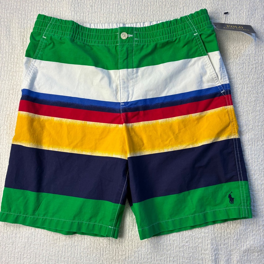 NWT Polo Ralph Lauren Boys Prepster Size 20 Striped Poplin Green Yellow Blue